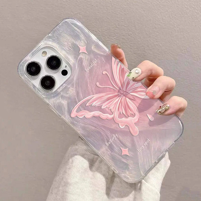 Funda de teléfono con diseño de mariposa brillante de color rosa degradado para iPhone 11 12 13 14 15 16 17 Air Pro Max 7 8 Plus SE2 cubierta a prueba de golpes - imagen 5
