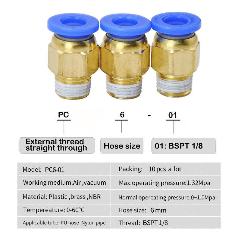 500 Uds conector neumático PC6-01 conector de manguera de aire rápido acoplamiento de latón accesorios de un solo toque - imagen 3