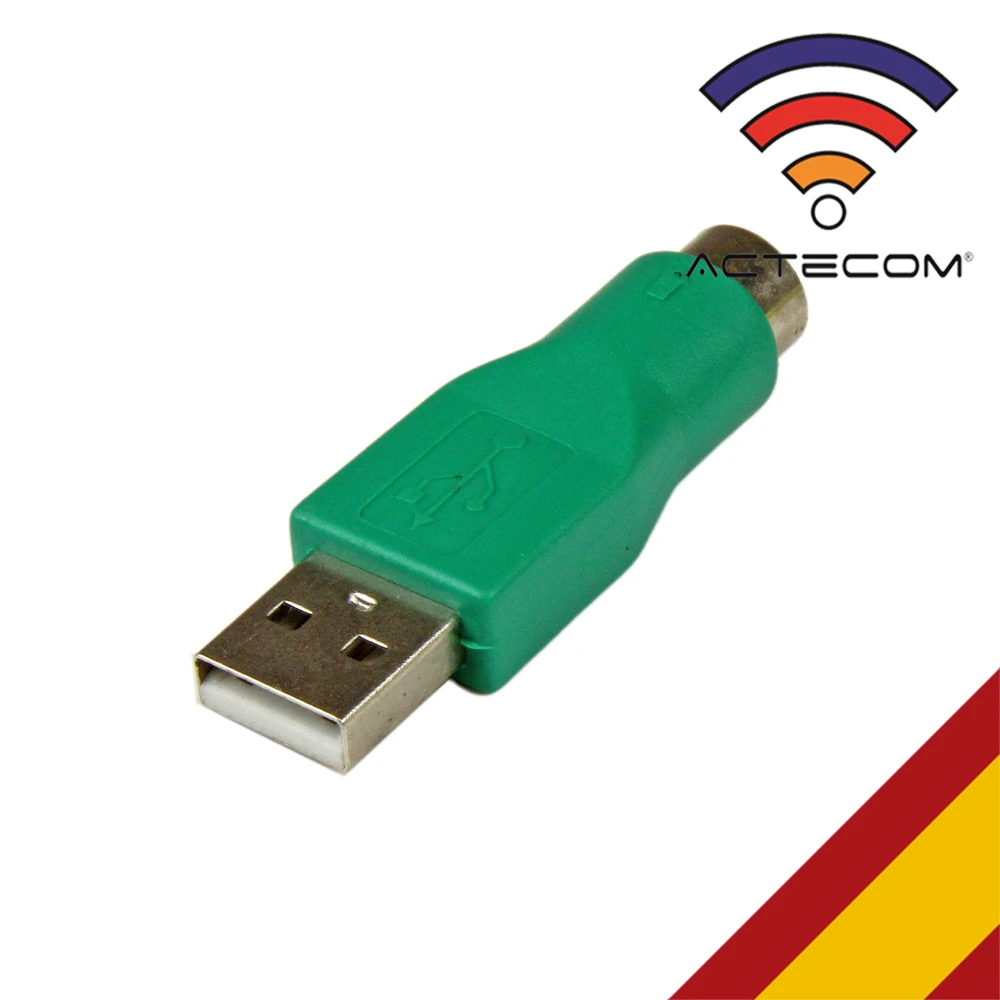 ACTECOM ADAPTADOR USB CONVERSOR A PS/2 TECLADO o RATON PC ORDENADOR Adaptador teclado o ratón USB a conector PS/2 MiniDIN, verde