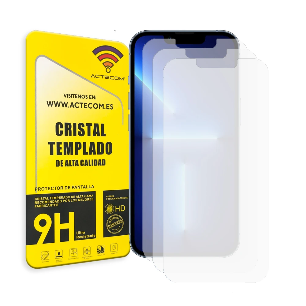 ACTECOM Pack de 3 Protector de Pantalla Compatible con Iphone 13 Pro Max 6,7" Cristal Templado CASE FRIENDLY 9H 2.5D (3 uds.) - imagen 2