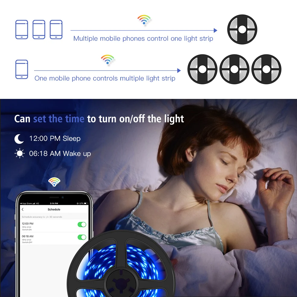 Tira de luces LED inteligente Tuya, cinta Flexible de 12V 5050 RGB, tira de luces LED WiFi, Control por aplicación con Alexa y Google Home, luz inteligente - imagen 4