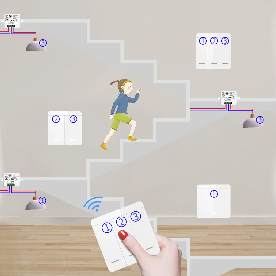 Interruptor de encendido y apagado inalámbrico, módulo RF433, interruptor de luz de Control remoto, interruptor de pared de 1/2/3 entradas para lámpara de bombilla, 10A, 110V, 220V - imagen 3