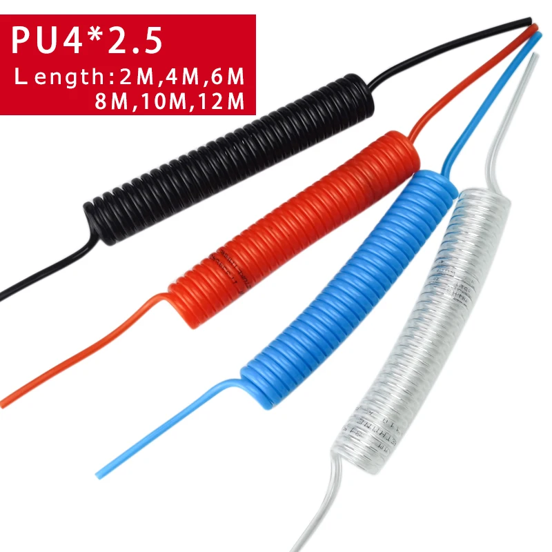 Tubo de manguera de compresor de aire de poliuretano PU4 * 2,5 herramienta de aire Flexible PU0425 tubo espiral de resorte 2M 4M 6M 8M 10M 12M