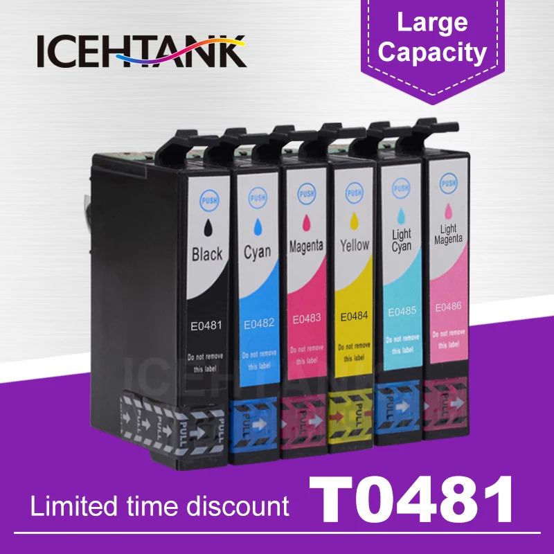 ICHTANK-cartuchos de tinta para impresora Epson t0481-t0486, para Stylus Photo R200, R220, R300, R300M, R320, R340, RX500, RX600, RX620, RX640