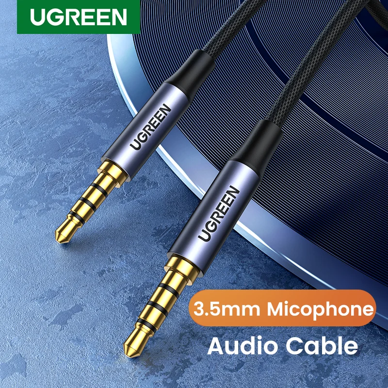 UGREEN-Cable auxiliar de 3,5mm, accesorio de 4 polos, TRRS, 4 conductores, macho a macho, Conector estéreo, HiFi, compatible con función de micrófono, Cable de Audio