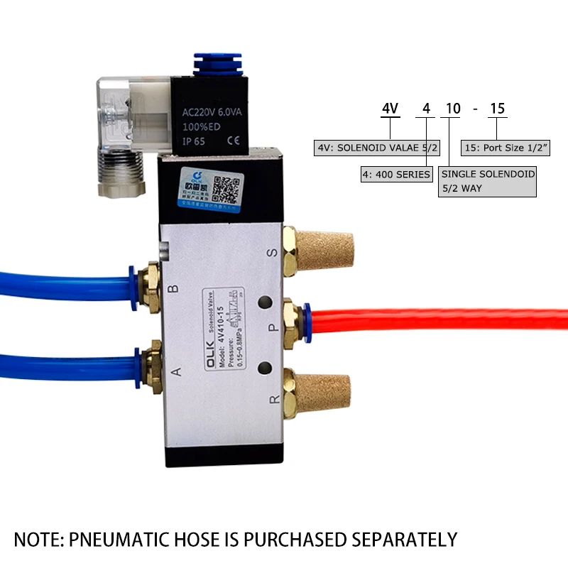 4V210-08 4v110-06 Válvula de aire neumática de 5 vías 5/2 electromagnética DC12V DC24V Controlador de válvulas solenoides AC110V AC220V 4V310-10 - imagen 3