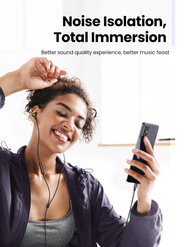 UGREEN-auriculares con cable USB tipo C, audífonos con cable Aux de 3,5mm, micrófono con aislamiento de ruido y Control de volumen para Android MP3/MP4 - imagen 2