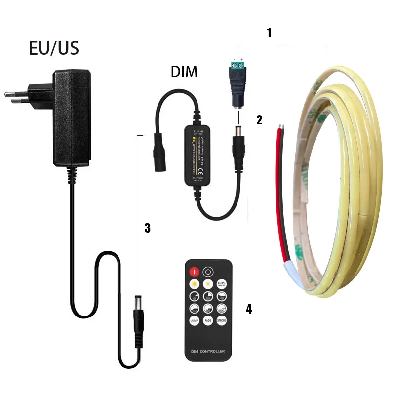 Kit completo de tira de luces LED COB multicolor con Control remoto de 2,7mm para decoración de habitación DIY azul/rosa/rojo juego de luces de cinta LED de alta densidad DC 12V - imagen 3
