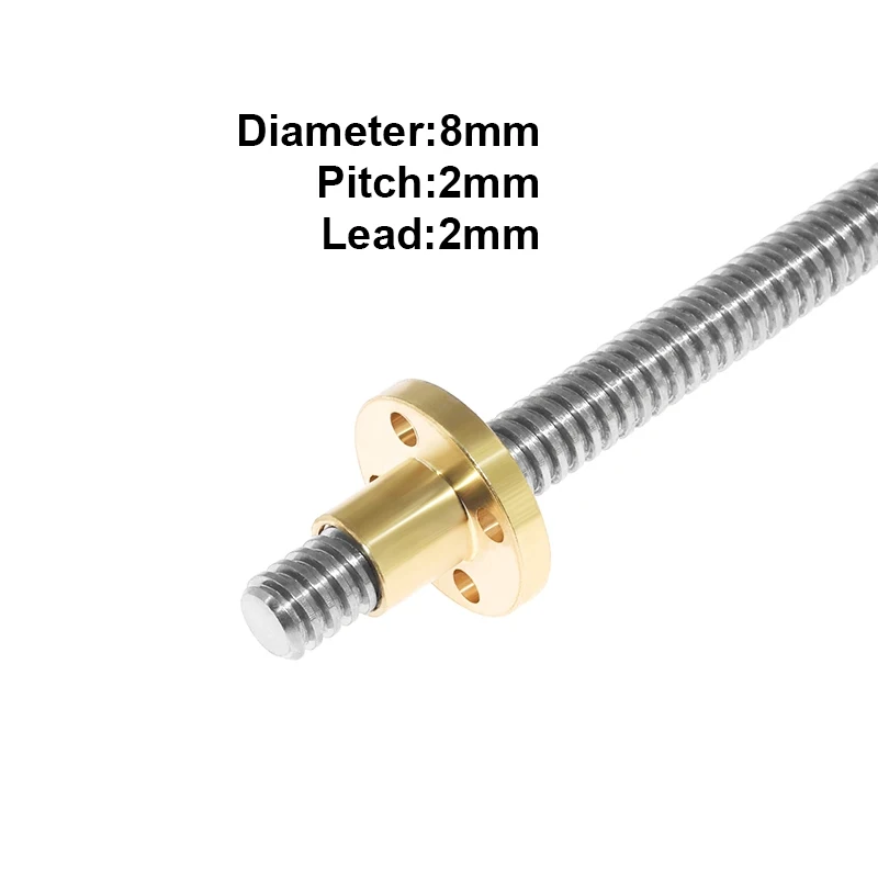 CNC impresora 3D T8 tornillo de avance rosca de varilla trapezoidal 8mm plomo 8mm longitud 100mm200mm300mm400mm500mm con tuerca de latón - imagen 2