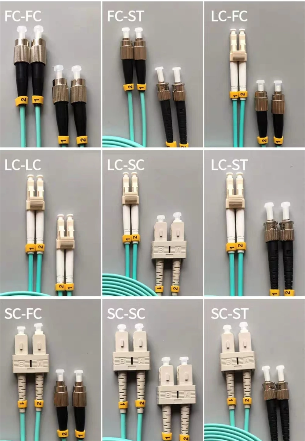 Cables de conexión de fibra óptica dúplex OM4 SC-SC-LC-LC-FC-FC-ST-ST multimodo 2,0mm 3,0mm 2 núcleos puente de fibra óptica ftth parche plomo IL