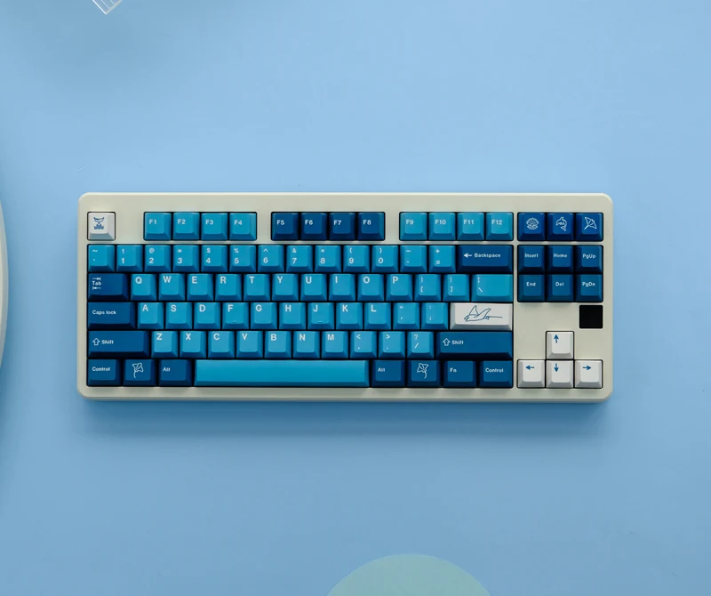 Kit de teclas PBT sublimado con diseño Manta en tonos blancos y grises