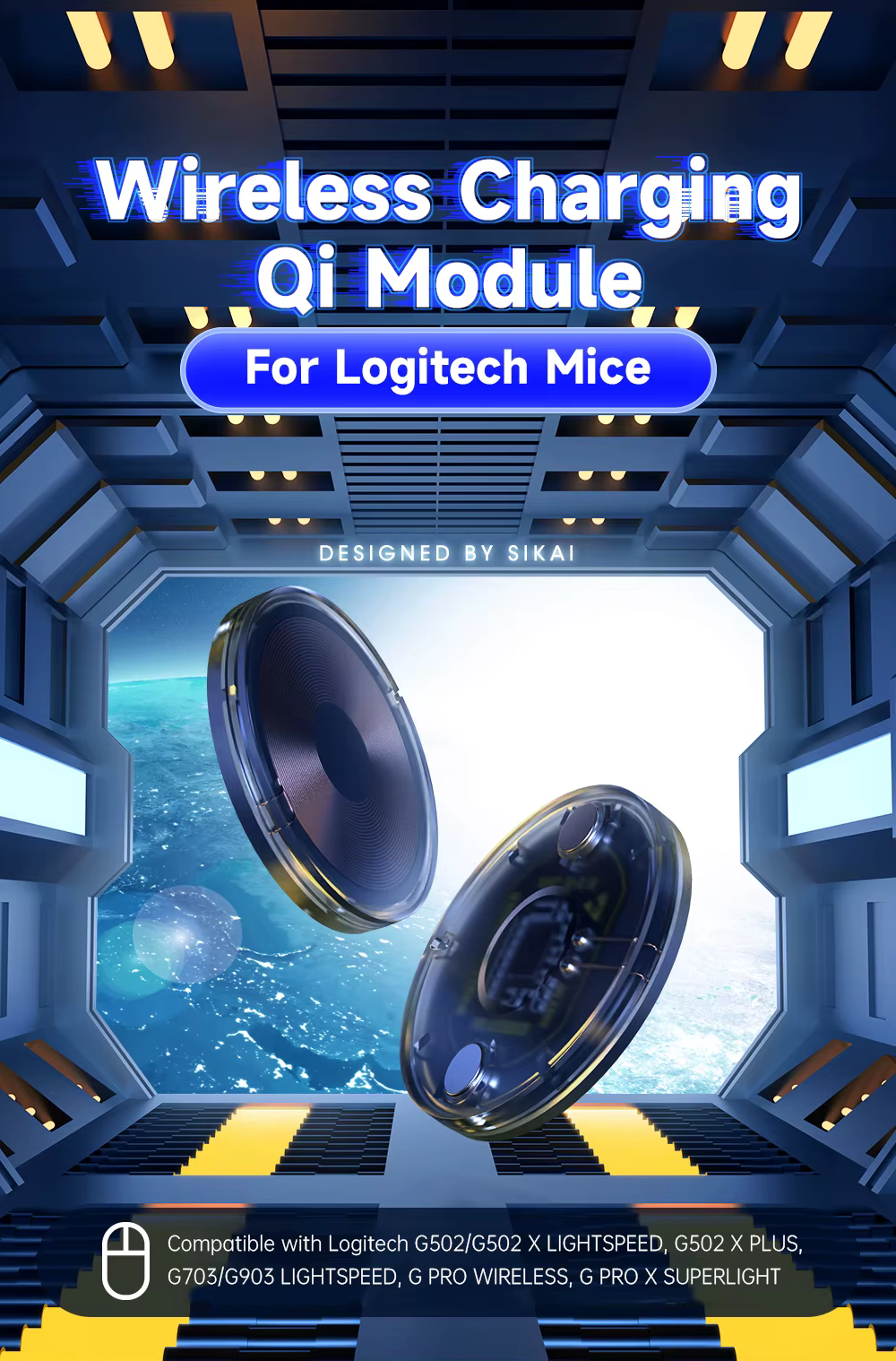Módulo de carga inalámbrica QI para ratón Logitech MOSHOU