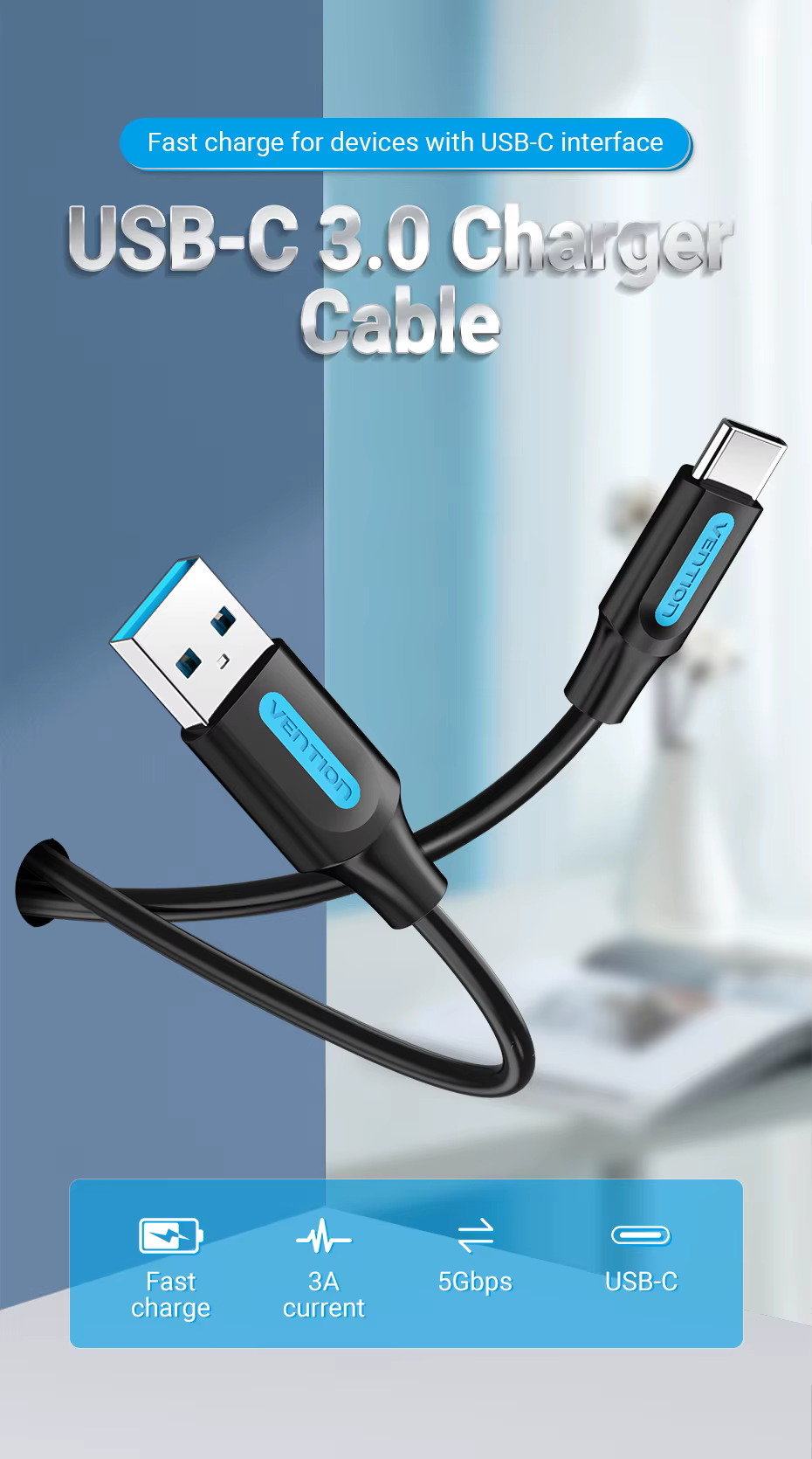 Cable USB-C Vention con conector USB-A a USB-C