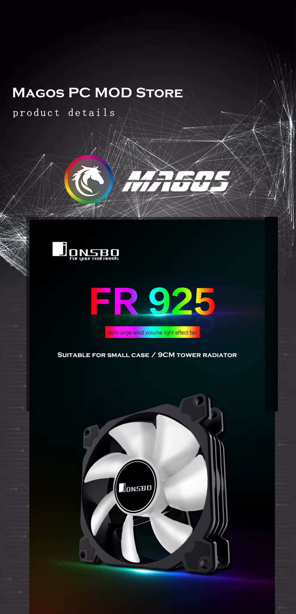 Ventilador con iluminación RGB encendida