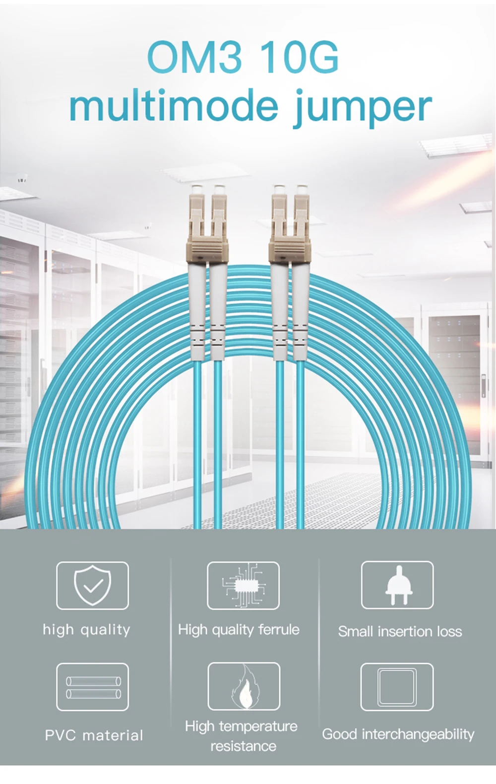 Cable de parche fibra óptica ONTi LC-LC multimodo OM3