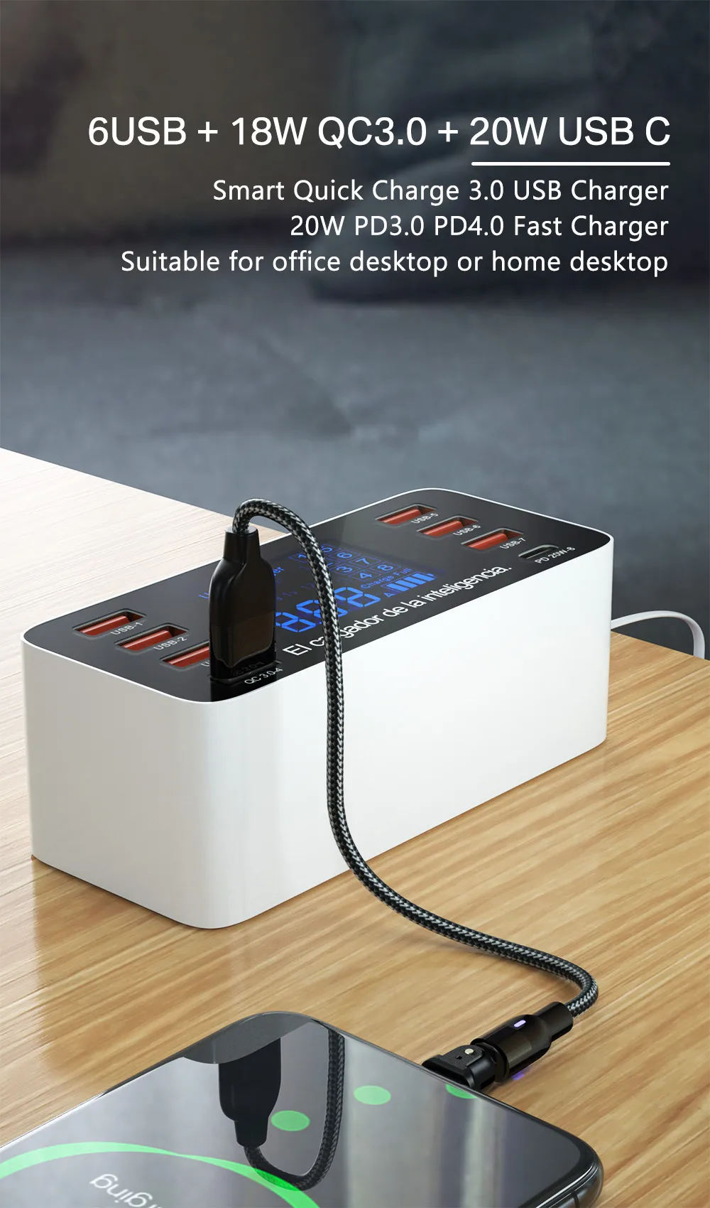 Detalle de los puertos USB‑C y USB‑A
