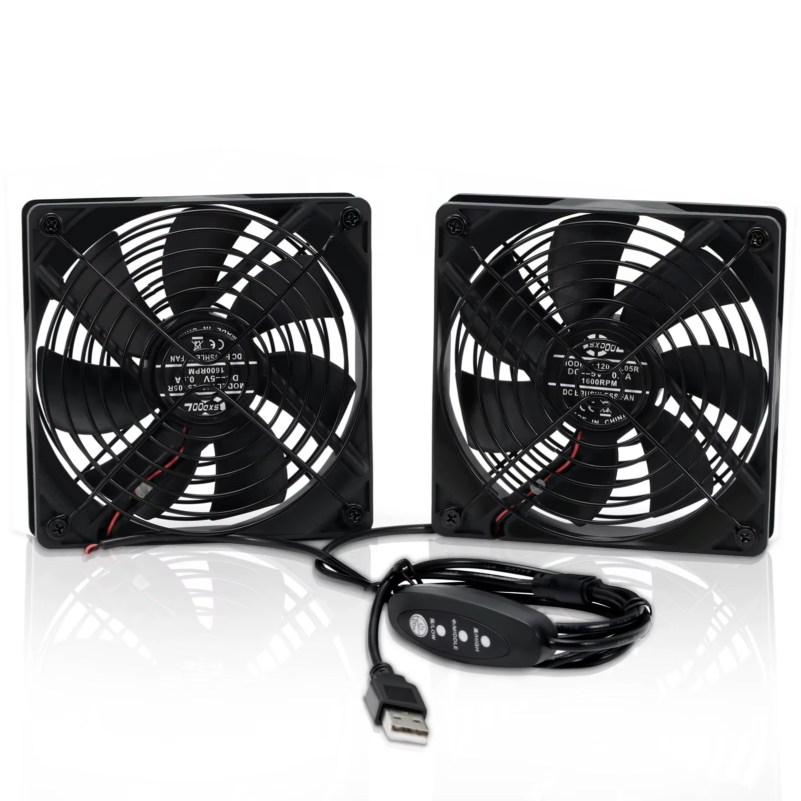 Ventilador dual USB con controlador de velocidad