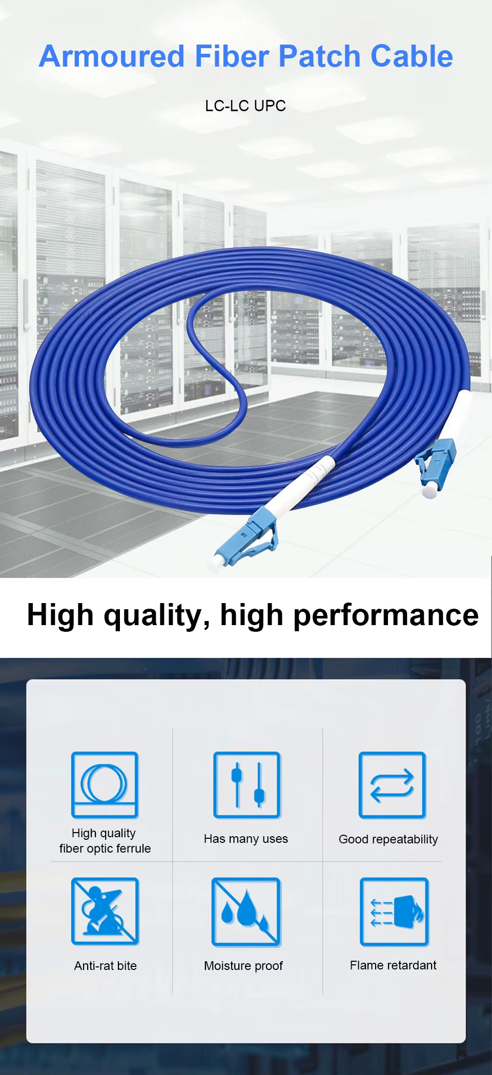 Cable de fibra óptica ONTi con conector LC UPC para instalaciones FTTH