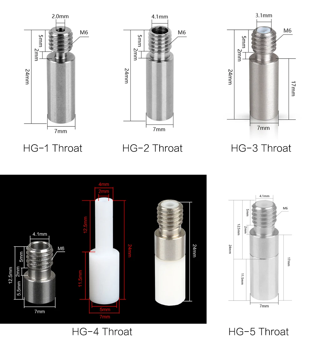 Garganta de acero inoxidable V6 Hotend para impresoras 3D