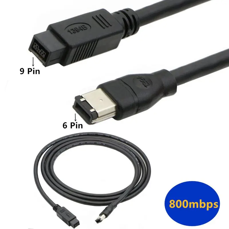Cable FireWire 800 de 9 pines a 400 de 6 pines con conectores chapados en oro
