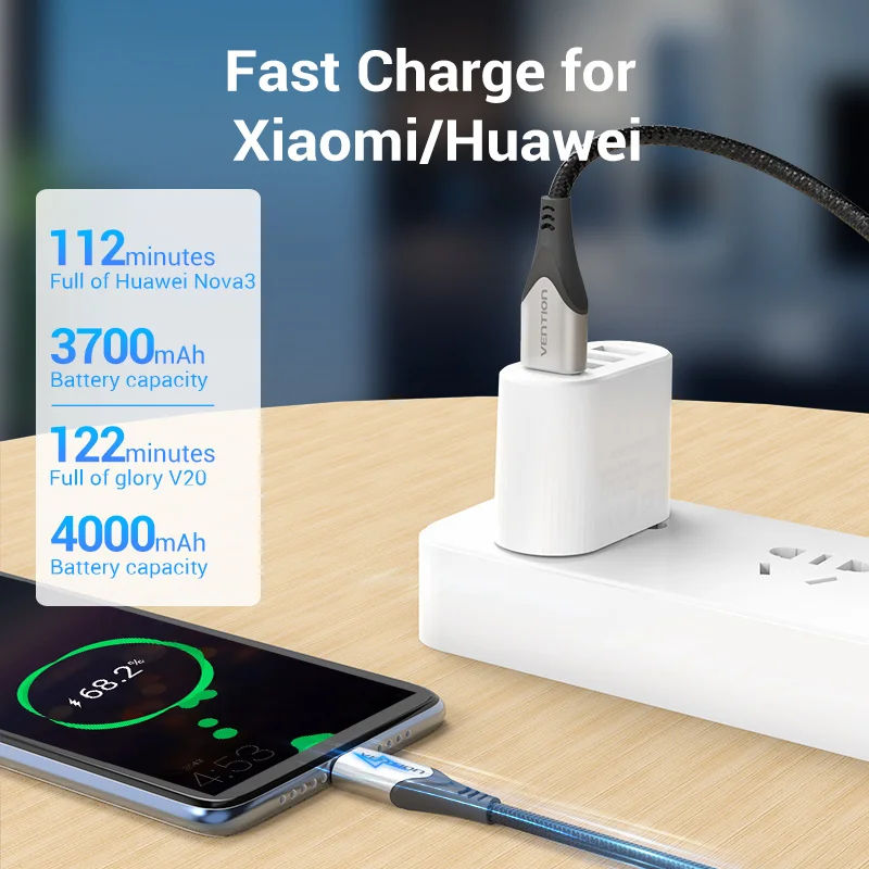 Vention Cable USB-C Carga Rápida para Samsung S21 y Xiaomi Redmi Note 8 - imagen 3