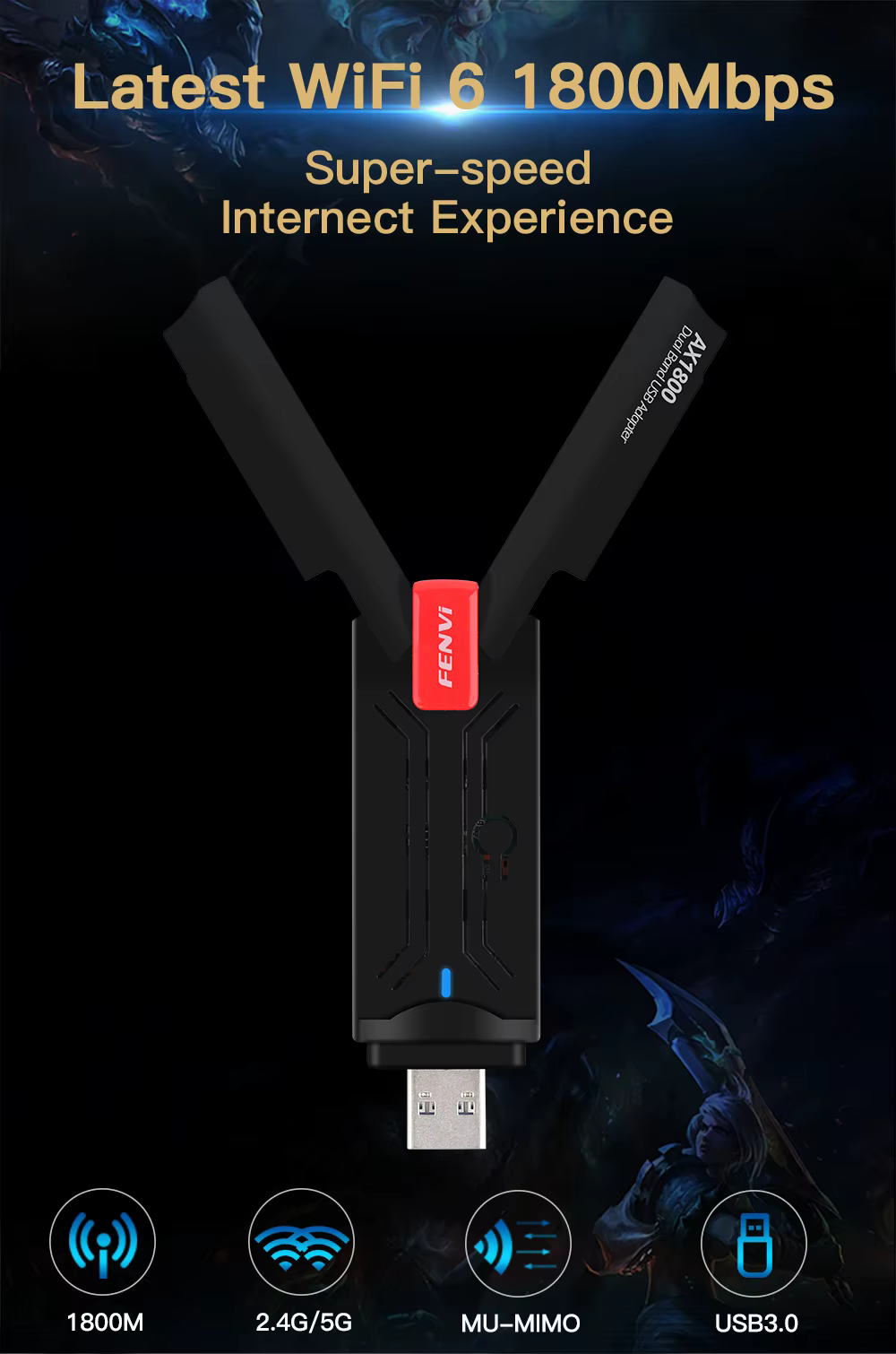 Adaptador WiFi 6 USB fenvi vista frontal