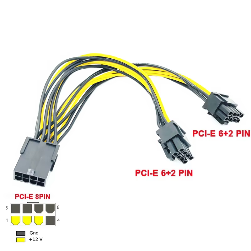 Cable PCIe 8 pines a doble 8p - visión lateral