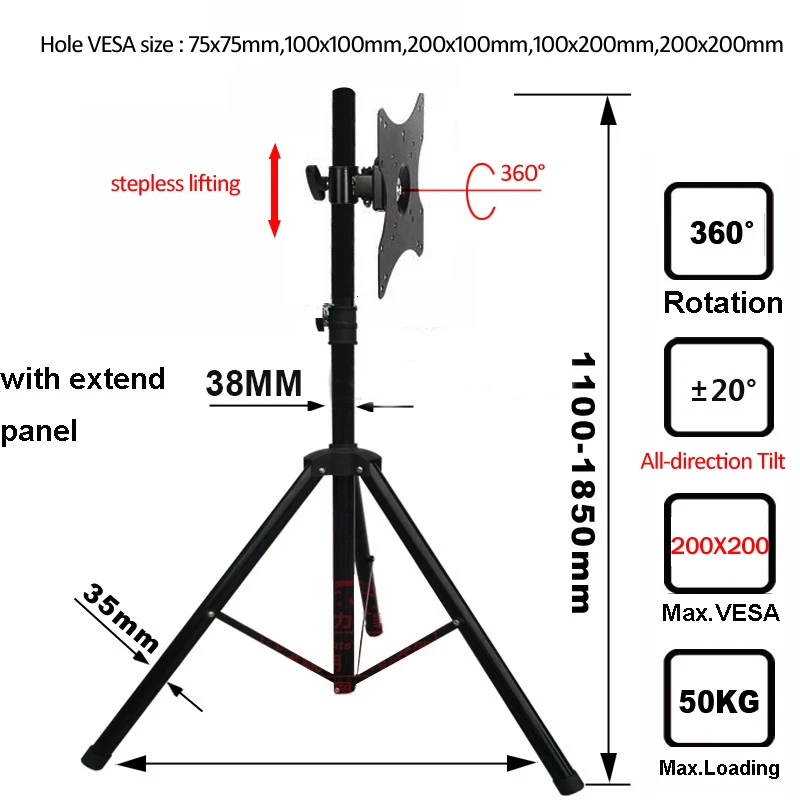 Soporte Suelo Plegable DLS-10A para TV 14-40" - 50kg VESA 200x200mm - imagen 5