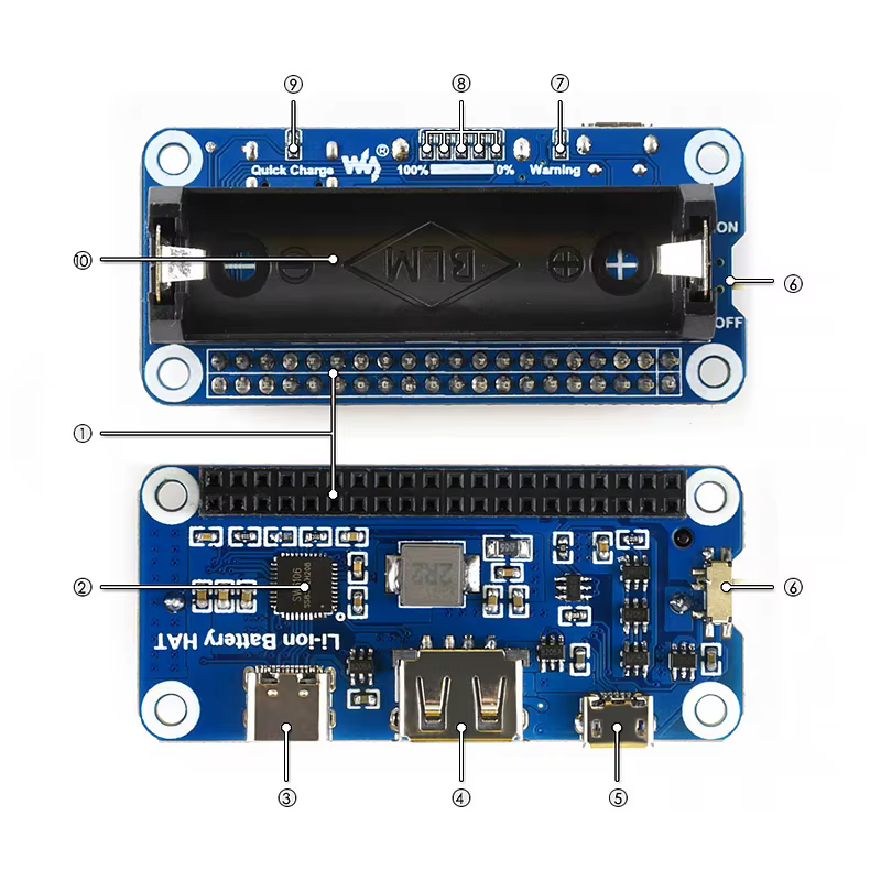 Placa de batería SHCHV para Raspberry Pi con conexiones GPIO y USB