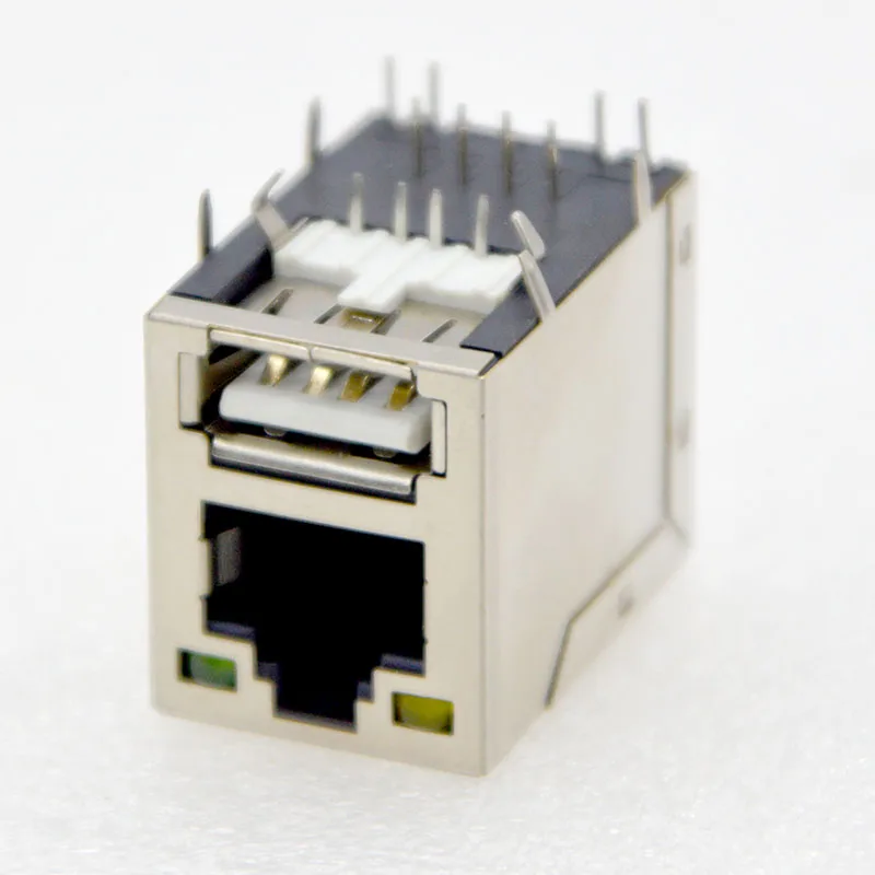 Módulo RJ45 USB dual con LED vista frontal