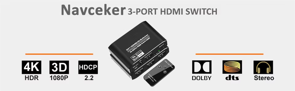 Interfaz del conmutador HDMI Navceker con puertos visibles