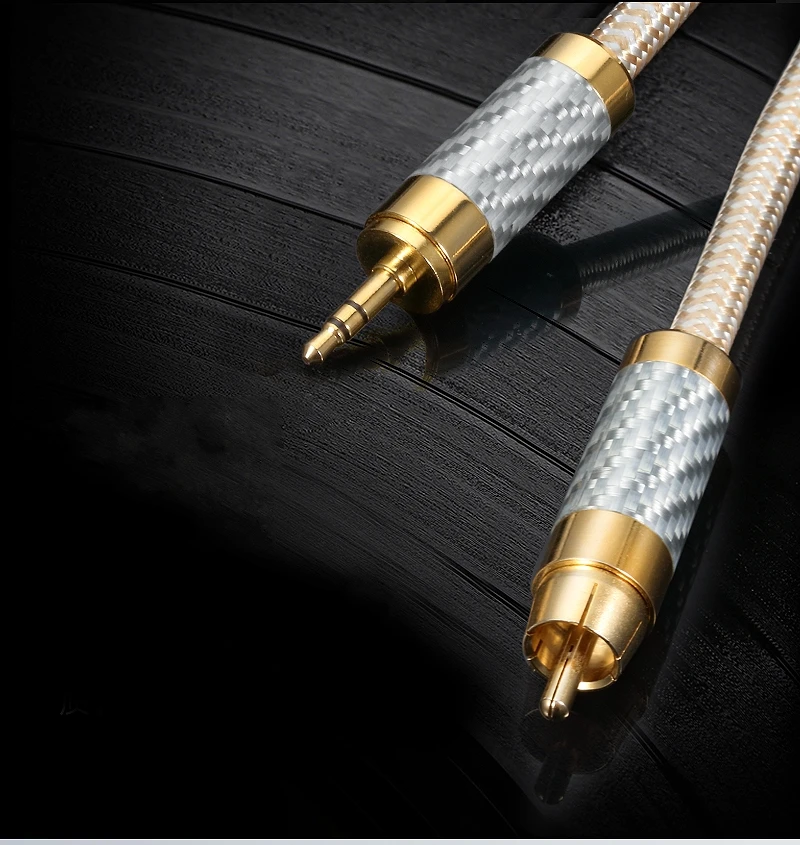 Cable de audio mini jack 3.5mm a RCA en color plata