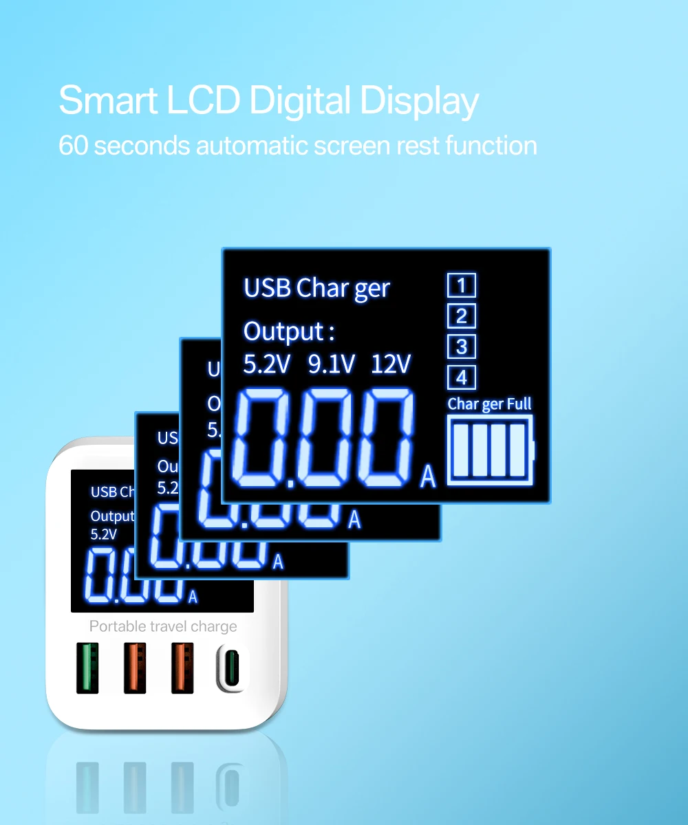 Pantalla LCD mostrando voltaje y corriente