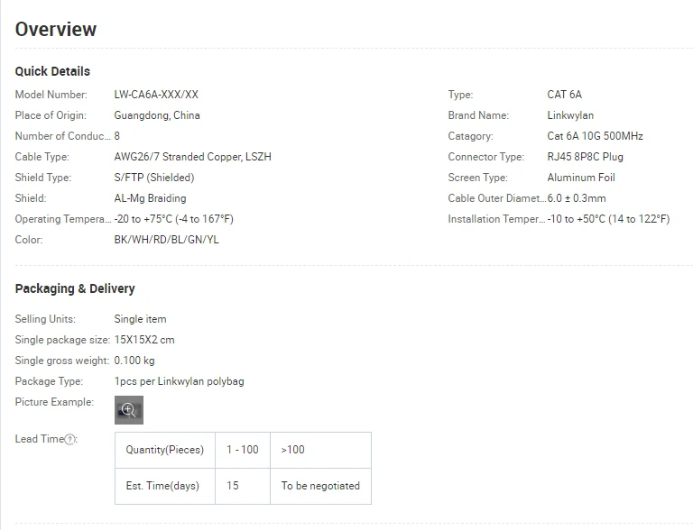 Cable Ethernet Cat 6A blindado con conectores RJ45 chapados en oro