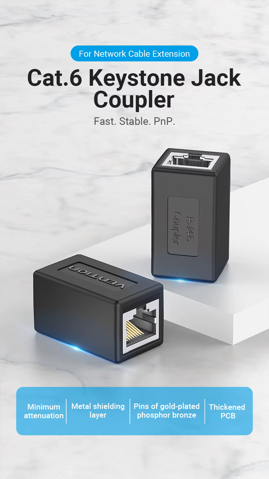 Acoplador Vention conectando dos cables