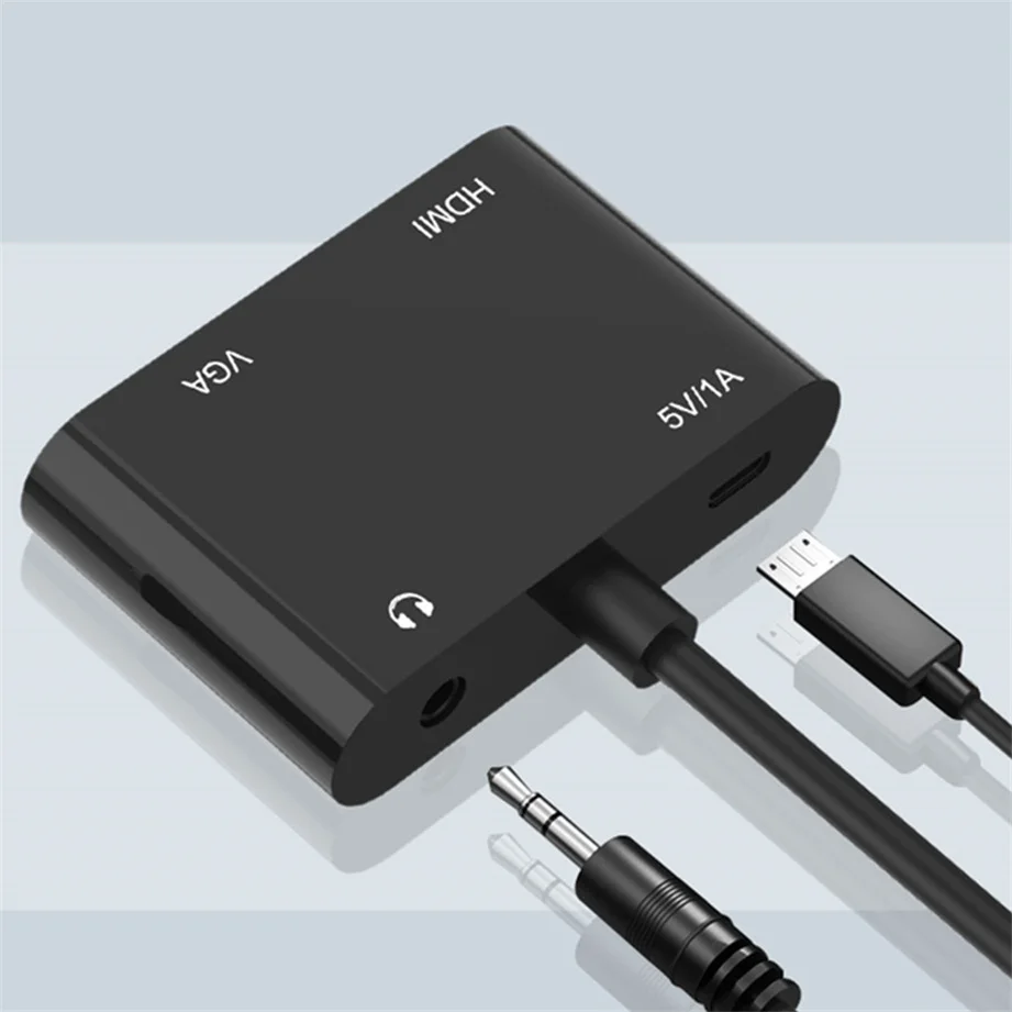 Vista del adaptador BGGQGG con conexiones VGA, HDMI y USB
