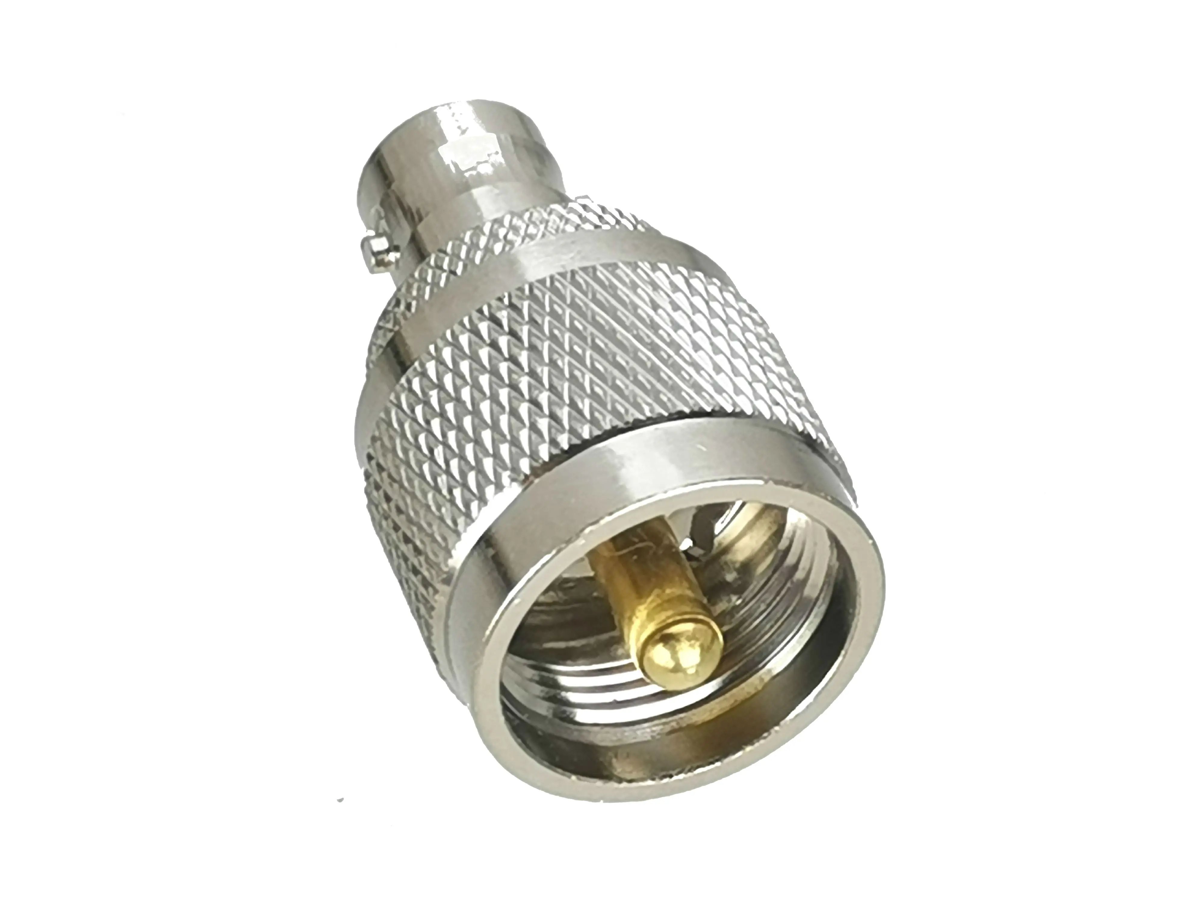 Vista lateral del adaptador BNC hembra a UHF PL259 macho