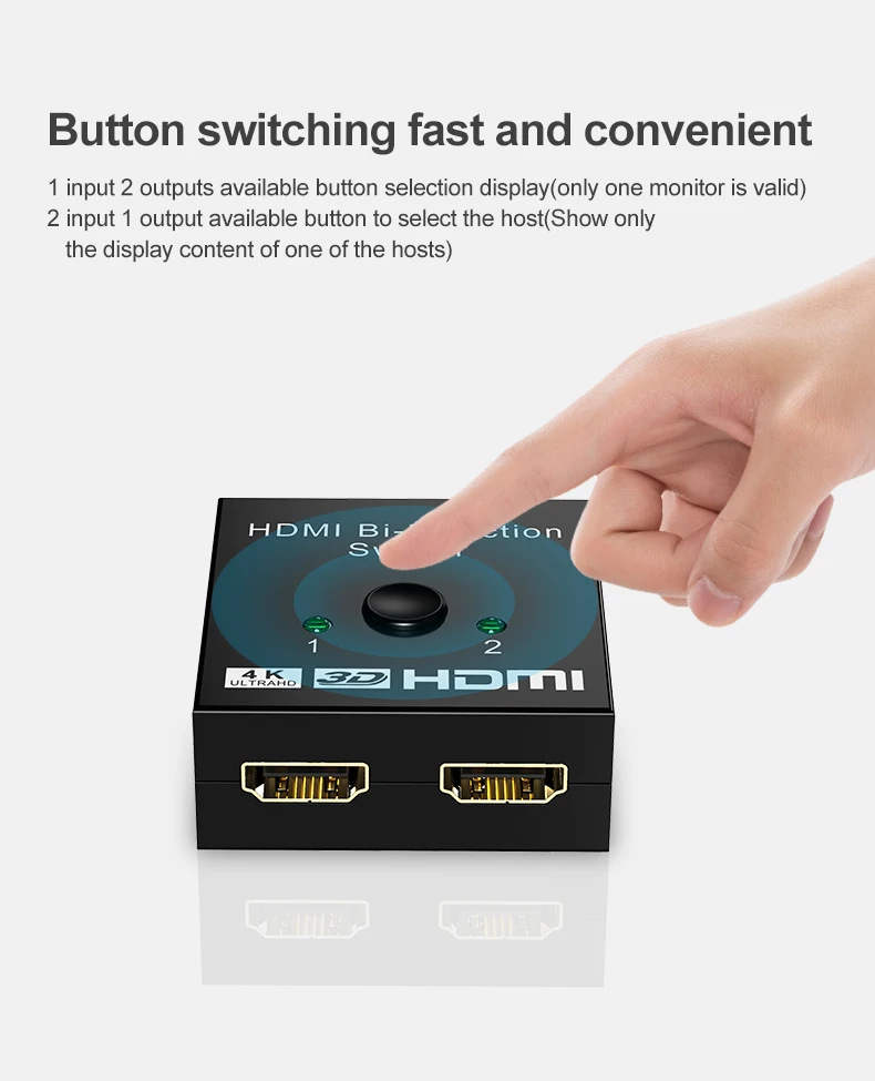 Vista lateral del switch HDMI con indicadores LED