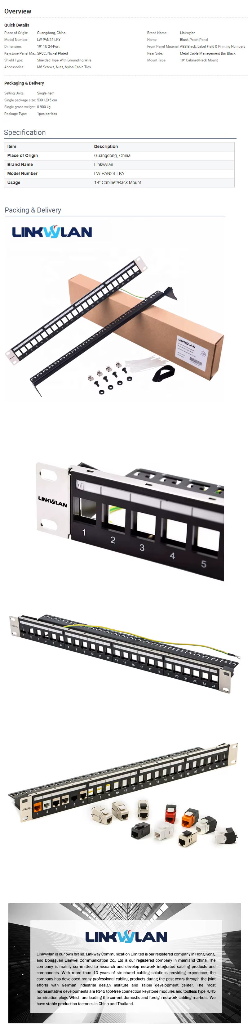 Panel de conexión modular tipo Keystone de 24 puertos