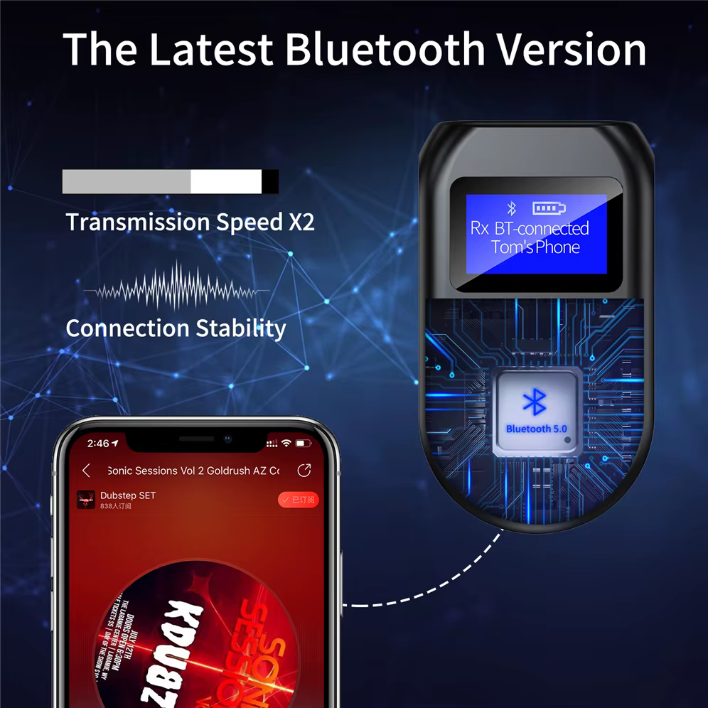 Pantalla visual del adaptador Bluetooth con nombre del dispositivo