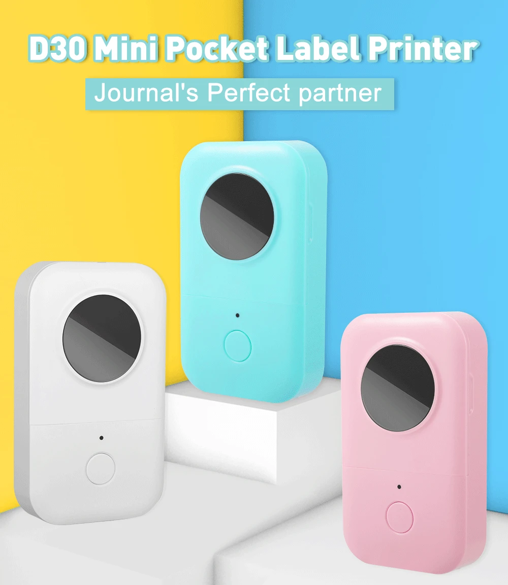Phomemo D30 Mini impresora de etiquetas en color blanco sobre superficie clara