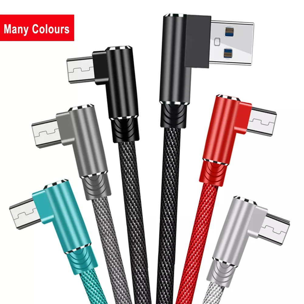 Cable Micro USB OLAF de 90 grados conectado a un smartphone
