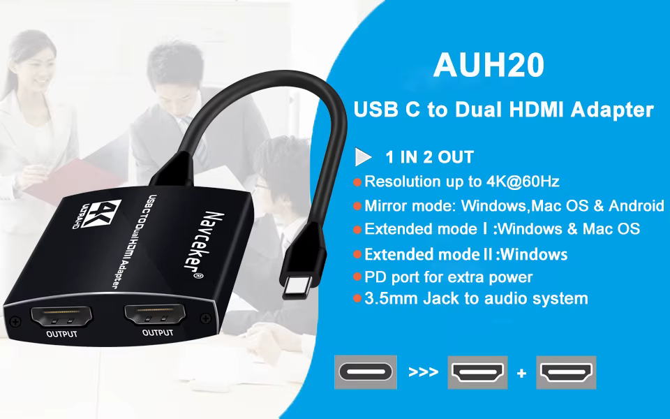 Adaptador dual HDMI USB C