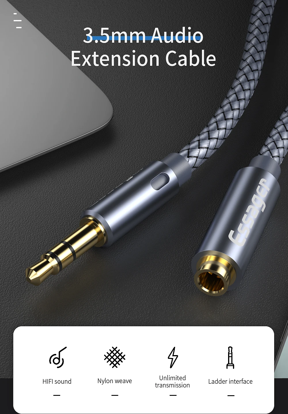 Cable extensión jack 3.5mm connectors dorados