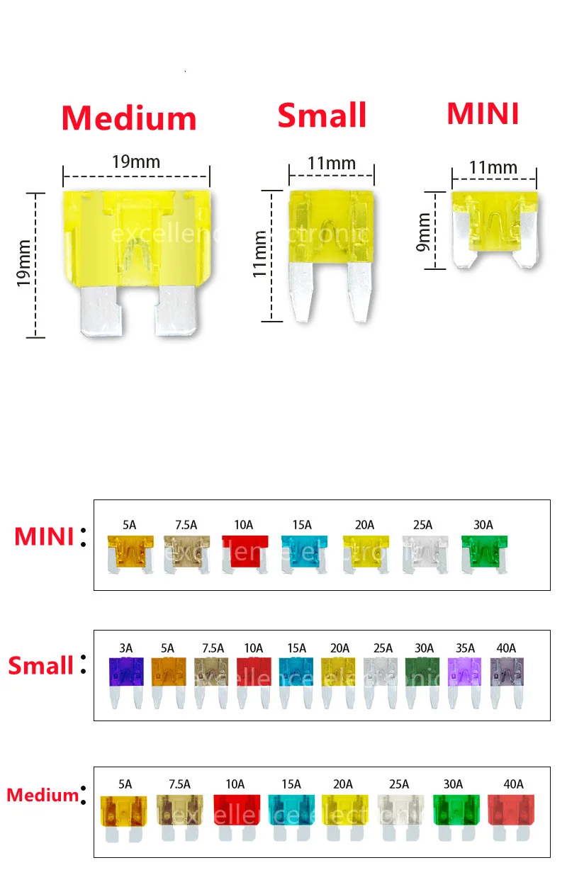 Fusibles mini de diferentes amperajes para coche