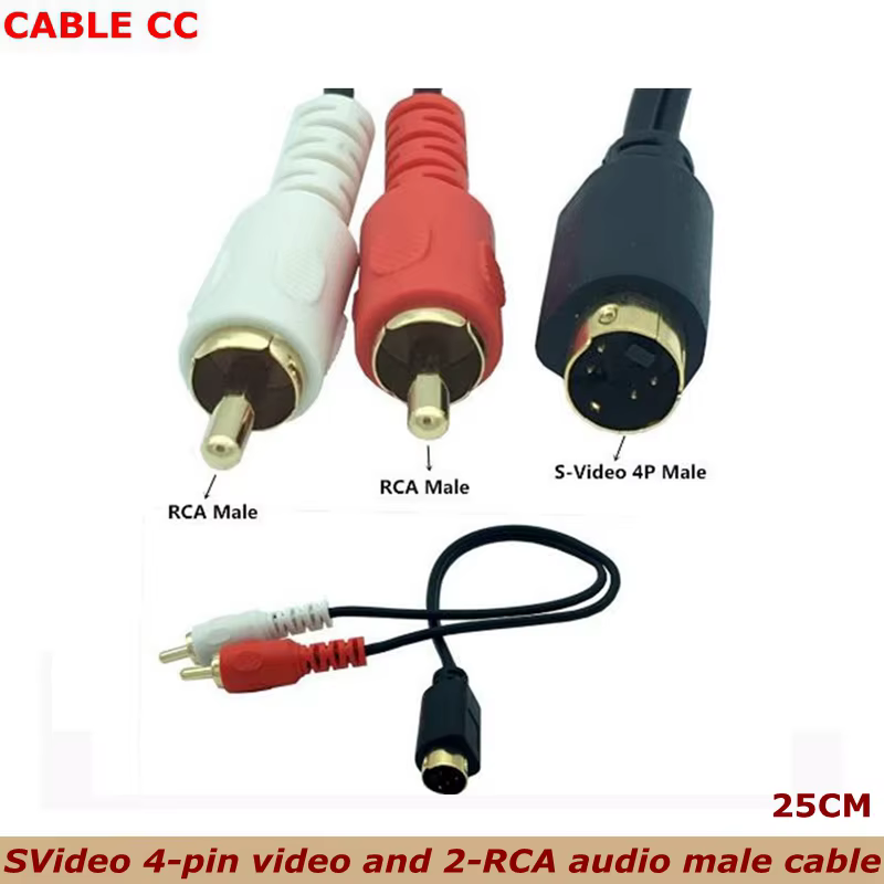 Cable SVideo 4 pines macho a 2 RCAchapado en oro