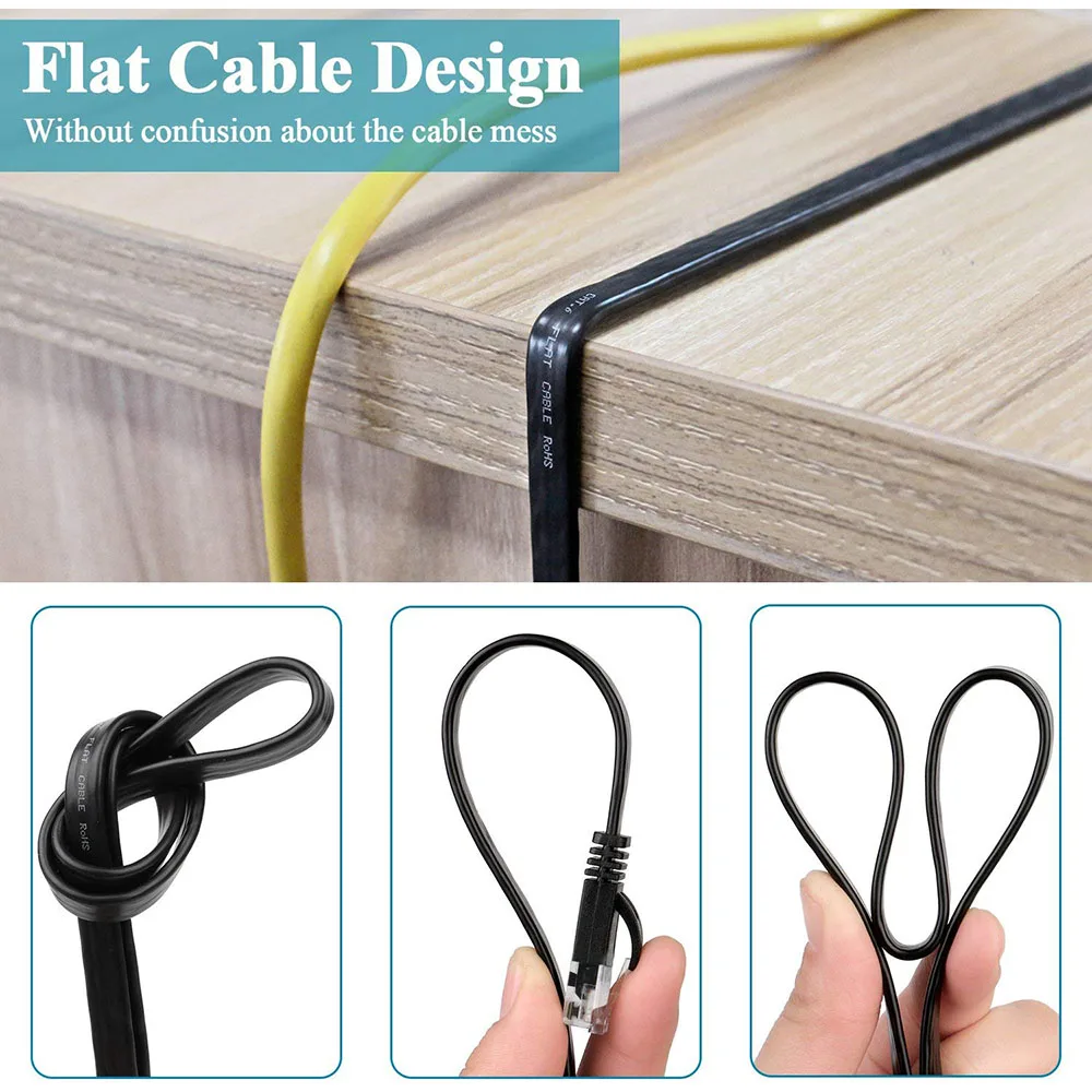 Cable CAT6 plano negro enrollado