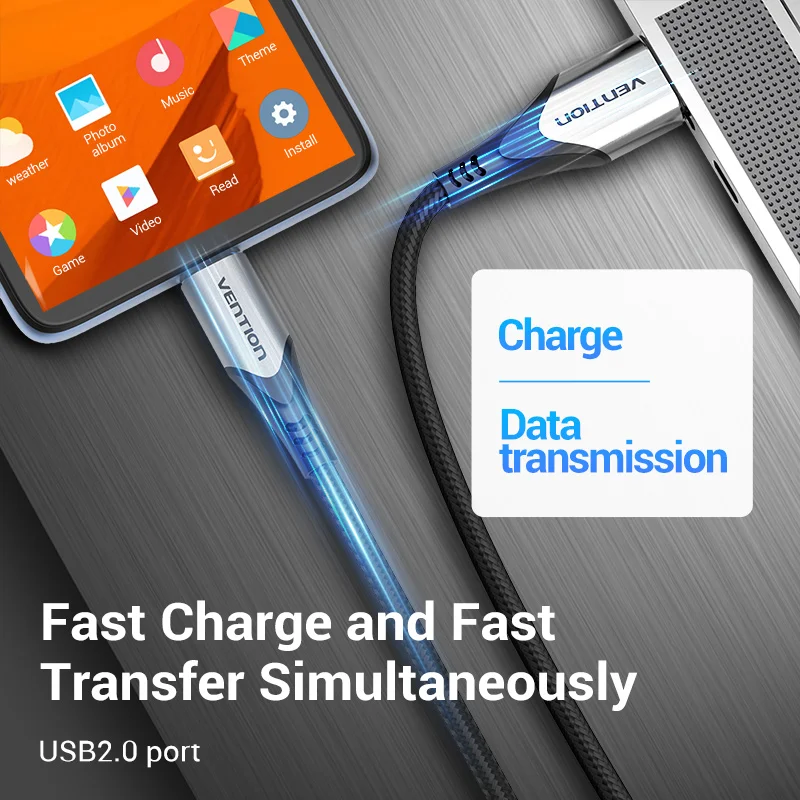 Vention Cable USB-C Nailon 3A Carga Rápida Android - imagen 3