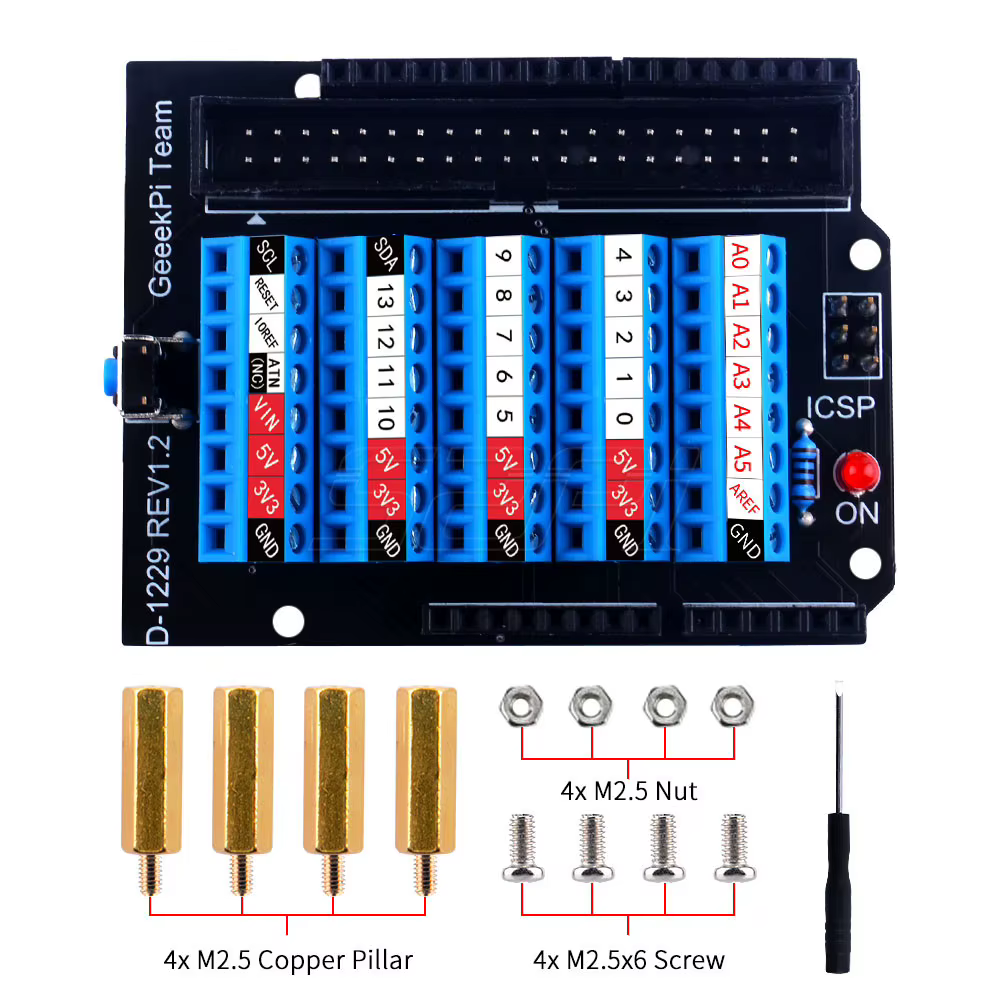 Shield Arduino UNO – Terminales de Tornillo con Cabecera ICSP