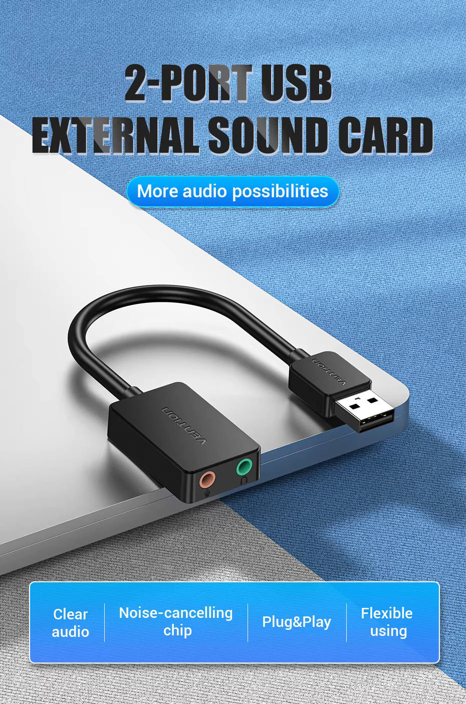 Vention USB a 3,5 mm adaptador de audio frontal